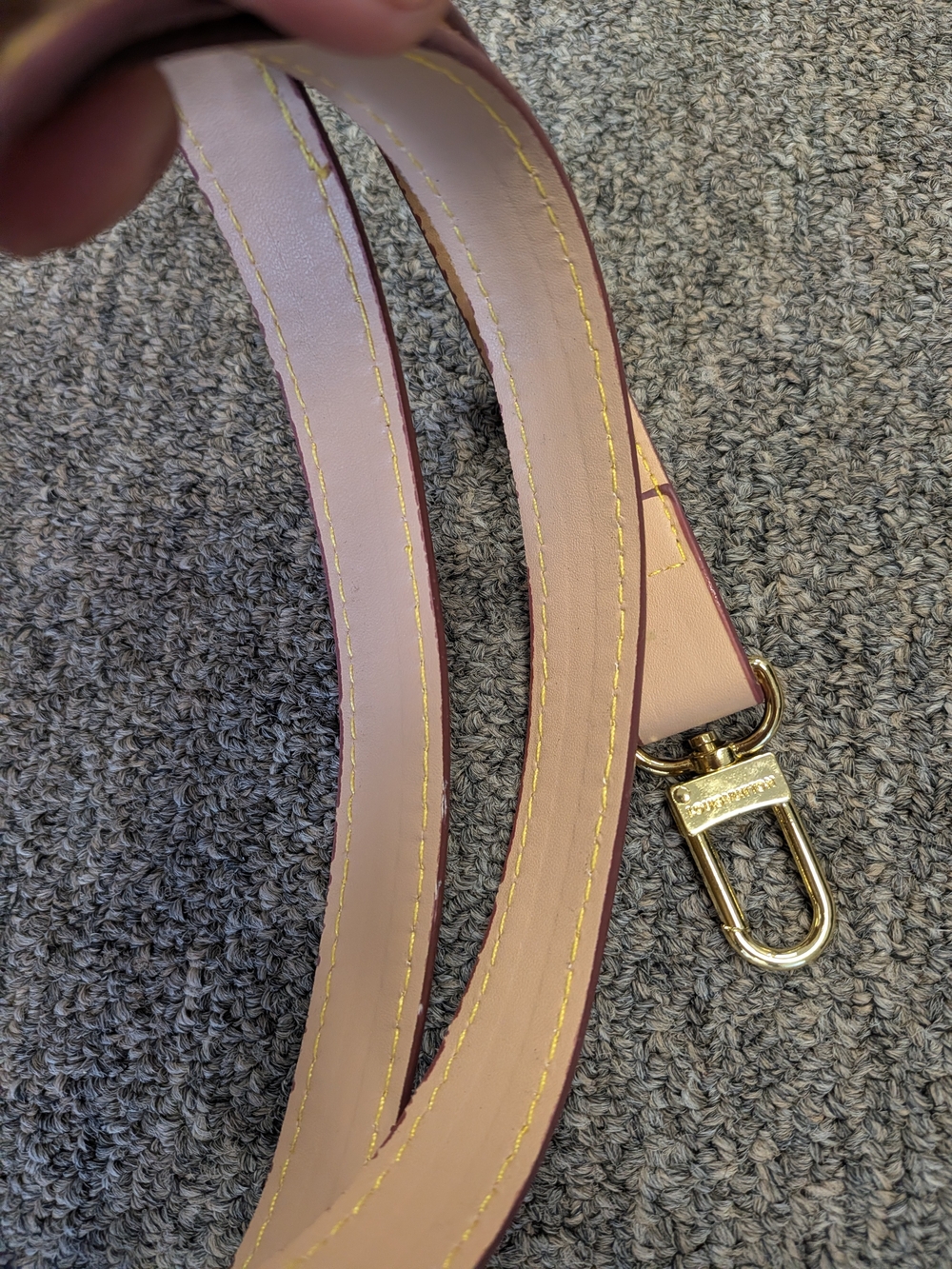 Leather Crossbody Strap Tan, Yellow Stitching with Gold Hardware - Picture 3 of 4